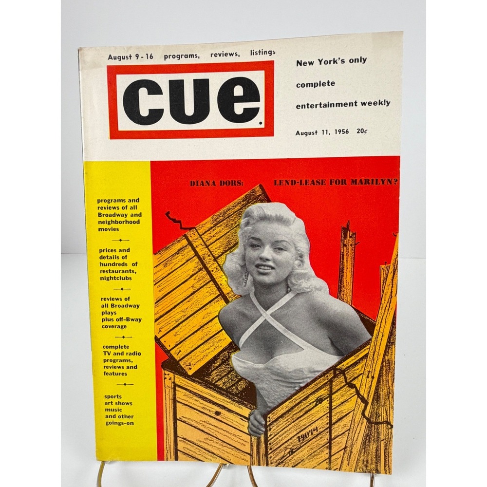 Vintage 1956 Cue Magazine Diana Dors Cover NYC Broadway TV Ads August 11